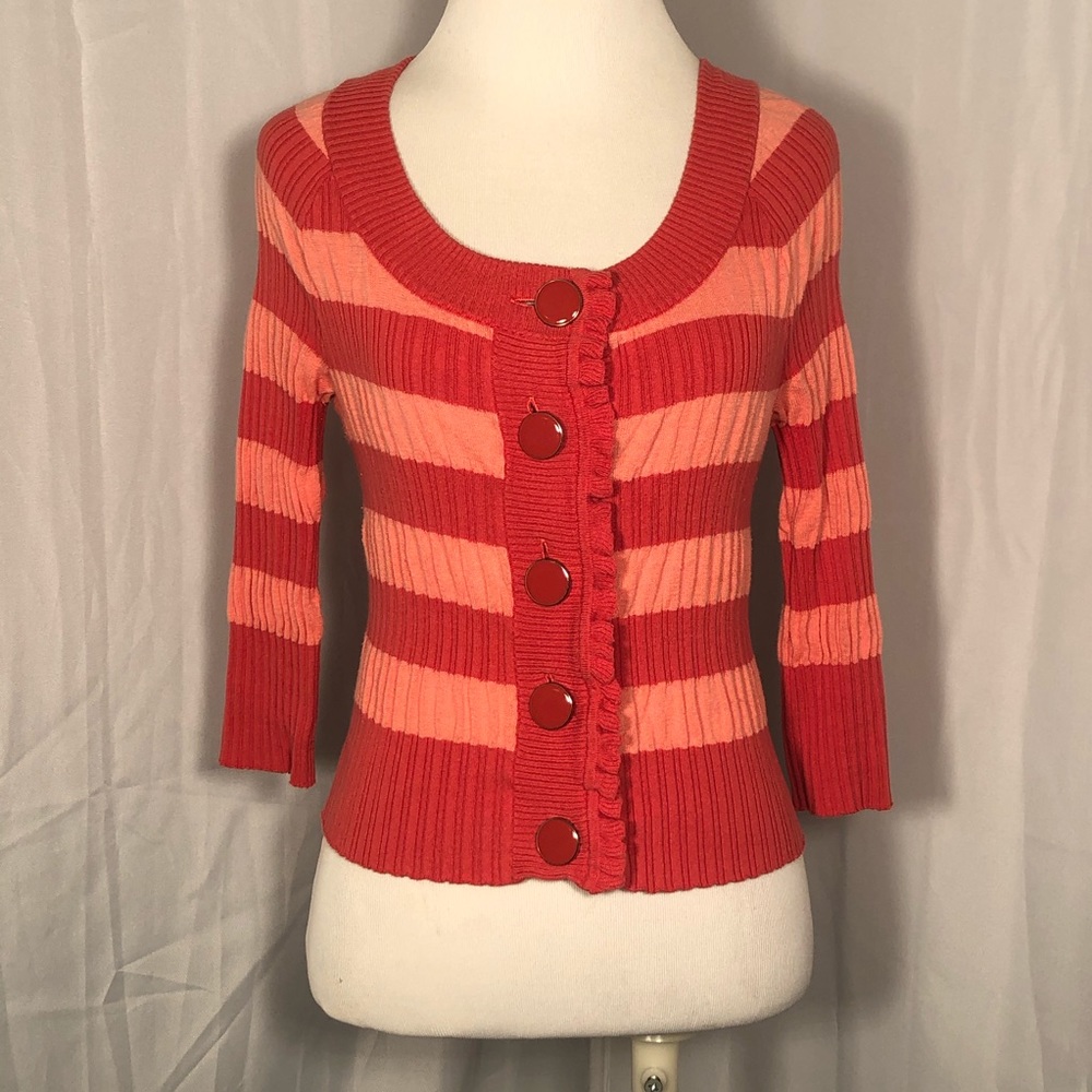 ELLE Red and Salmon Striped Cardigan XS